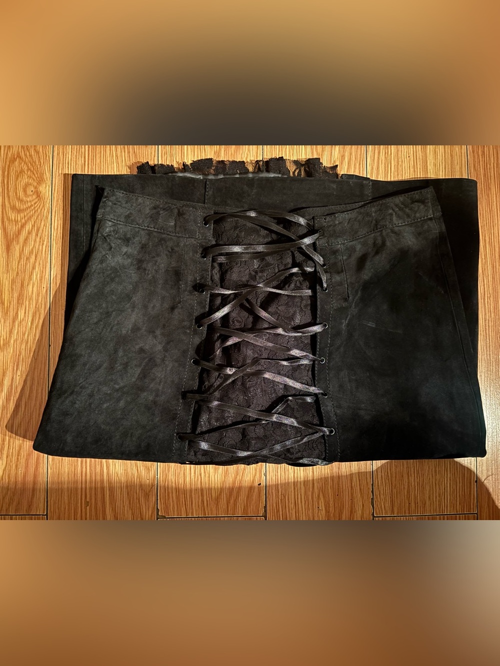 Danier Black Suede lace up mesh skirt